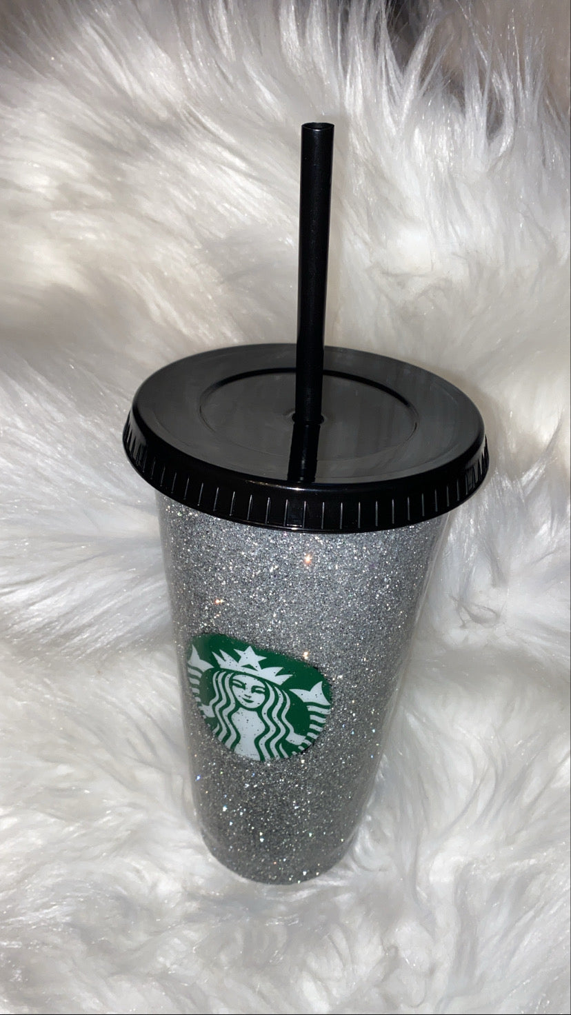 ✨ Silver Glitter Reusable Black Starbucks-Style Cup ✨