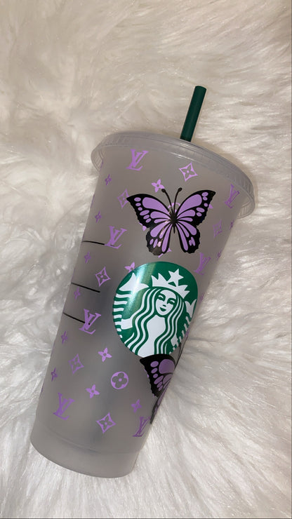 🦋✨ Mini LV & Butterfly Starbucks Cup 🦋✨