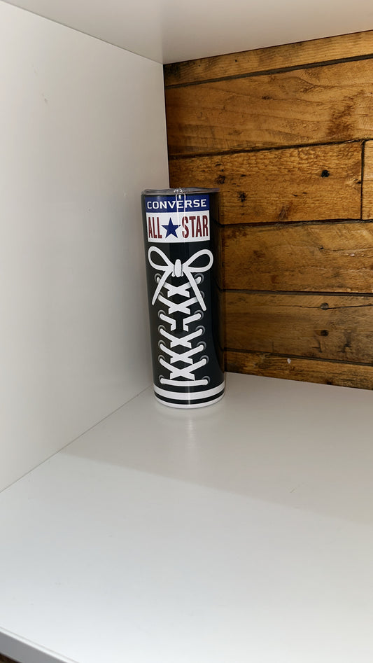 black converse design on 20oz tumbler