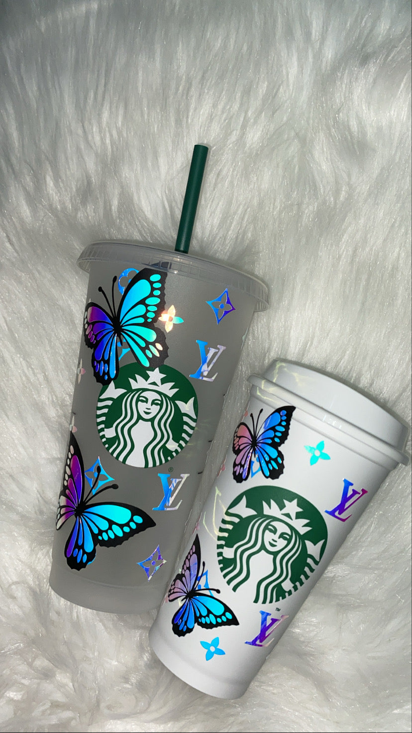 🦋 LV-Inspired Starbucks Cup with Butterfly Accents 🦋