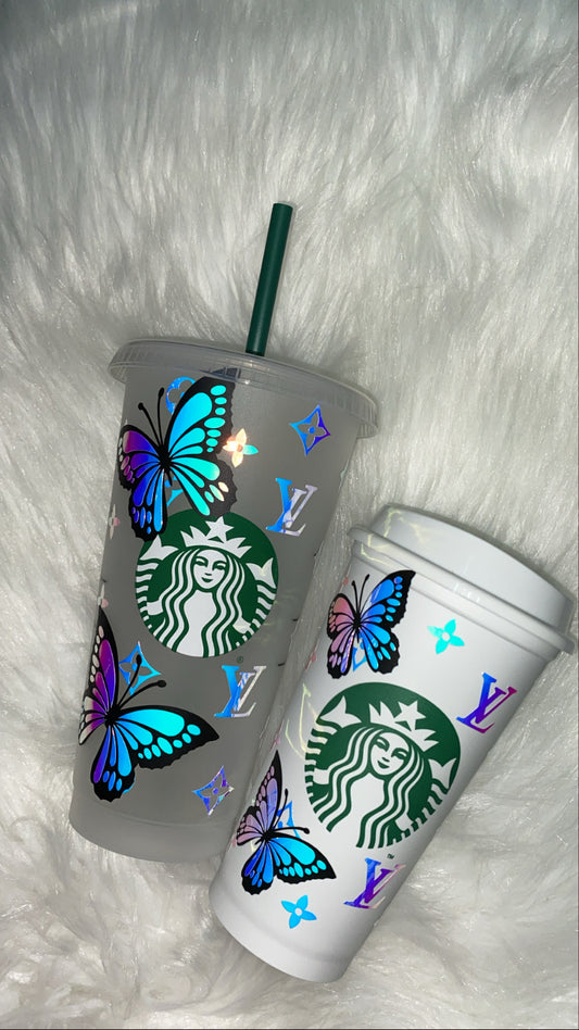 🦋 LV-Inspired Starbucks Cup with Butterfly Accents 🦋