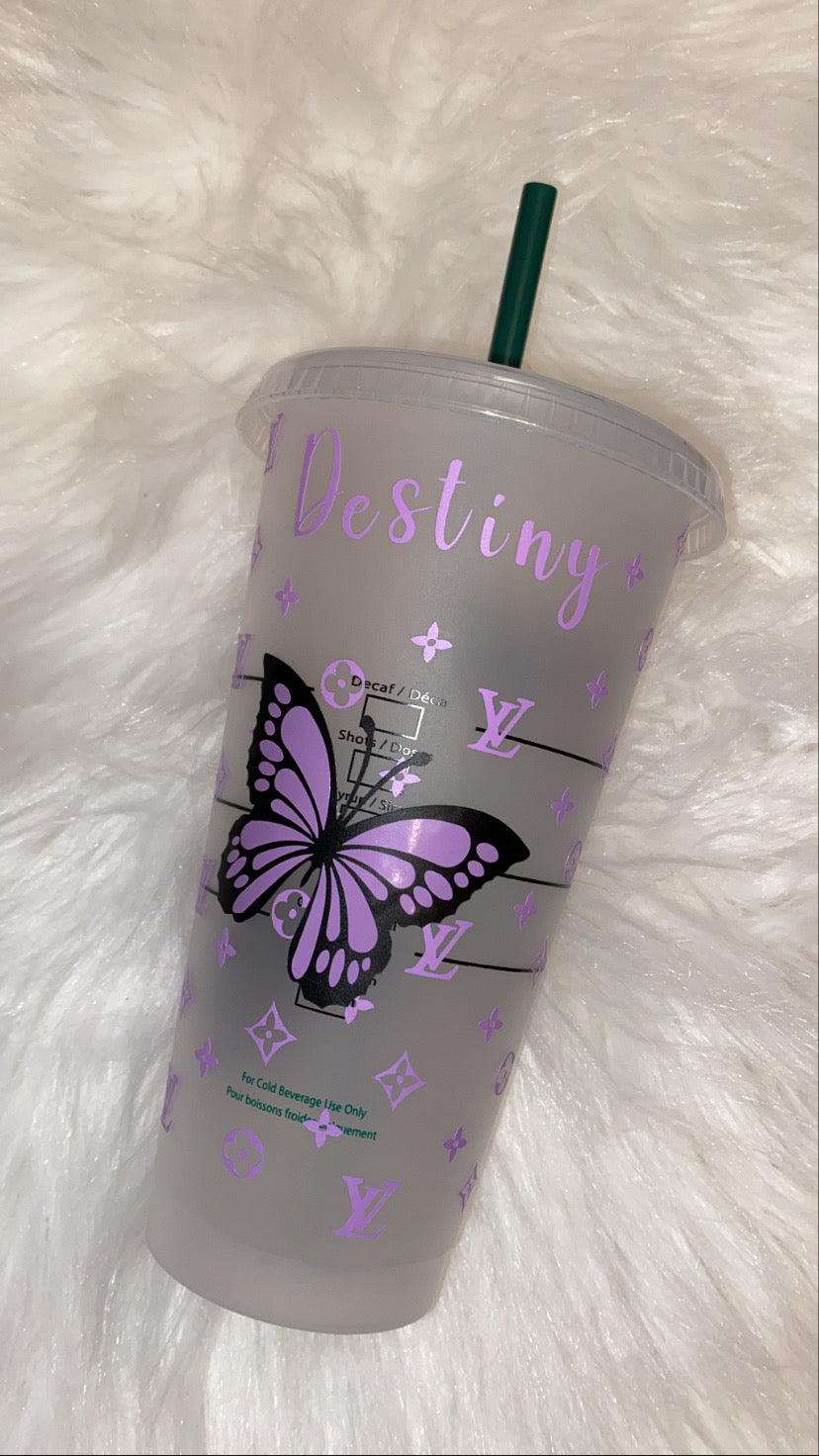 🦋✨ Mini LV & Butterfly Starbucks Cup 🦋✨