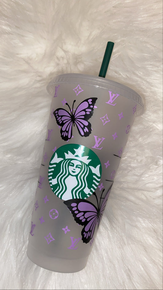 🦋✨ Mini LV & Butterfly Starbucks Cup 🦋✨