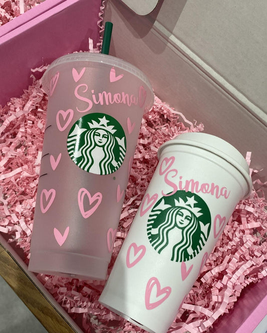 Personalised gift set Heart Starbucks Cups💗