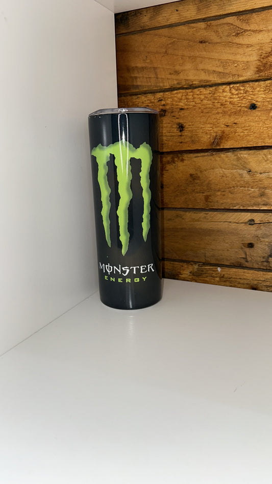 green monster energy drink on thermal cup 