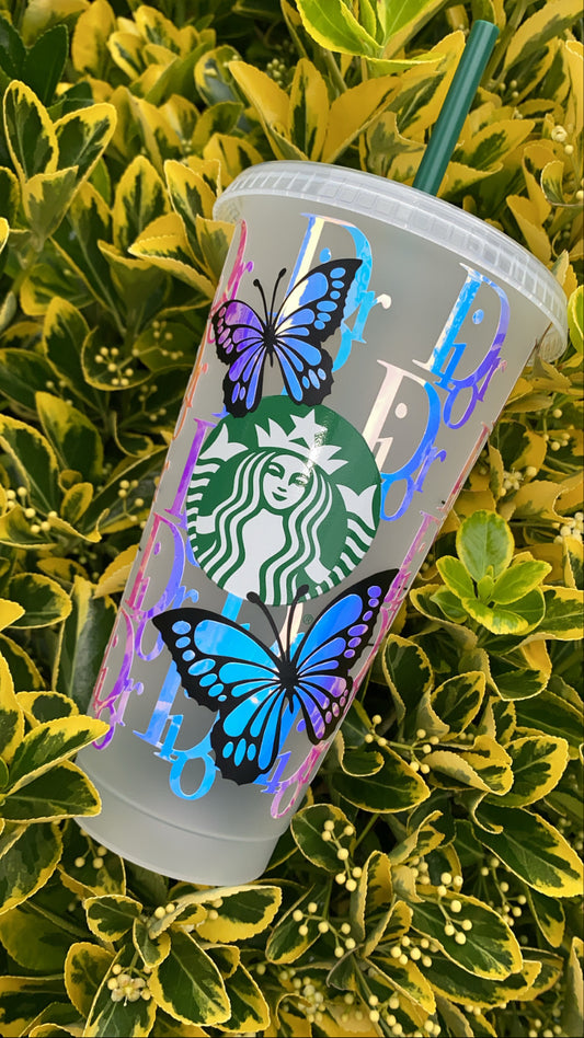 🦋 Dior-Inspired Starbucks Cup with Butterfly Accents 🦋